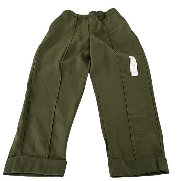 A New Day Ankle Pants Olive Army Green Rolled Cuffs Center Seam High Rise - Picture 5 of 11
